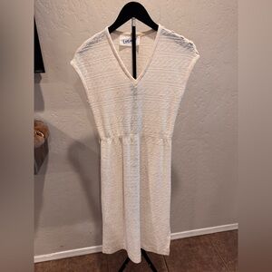 Vintage Leslie Fay Cream V-Neck Textured Maxi Dress Beachwear